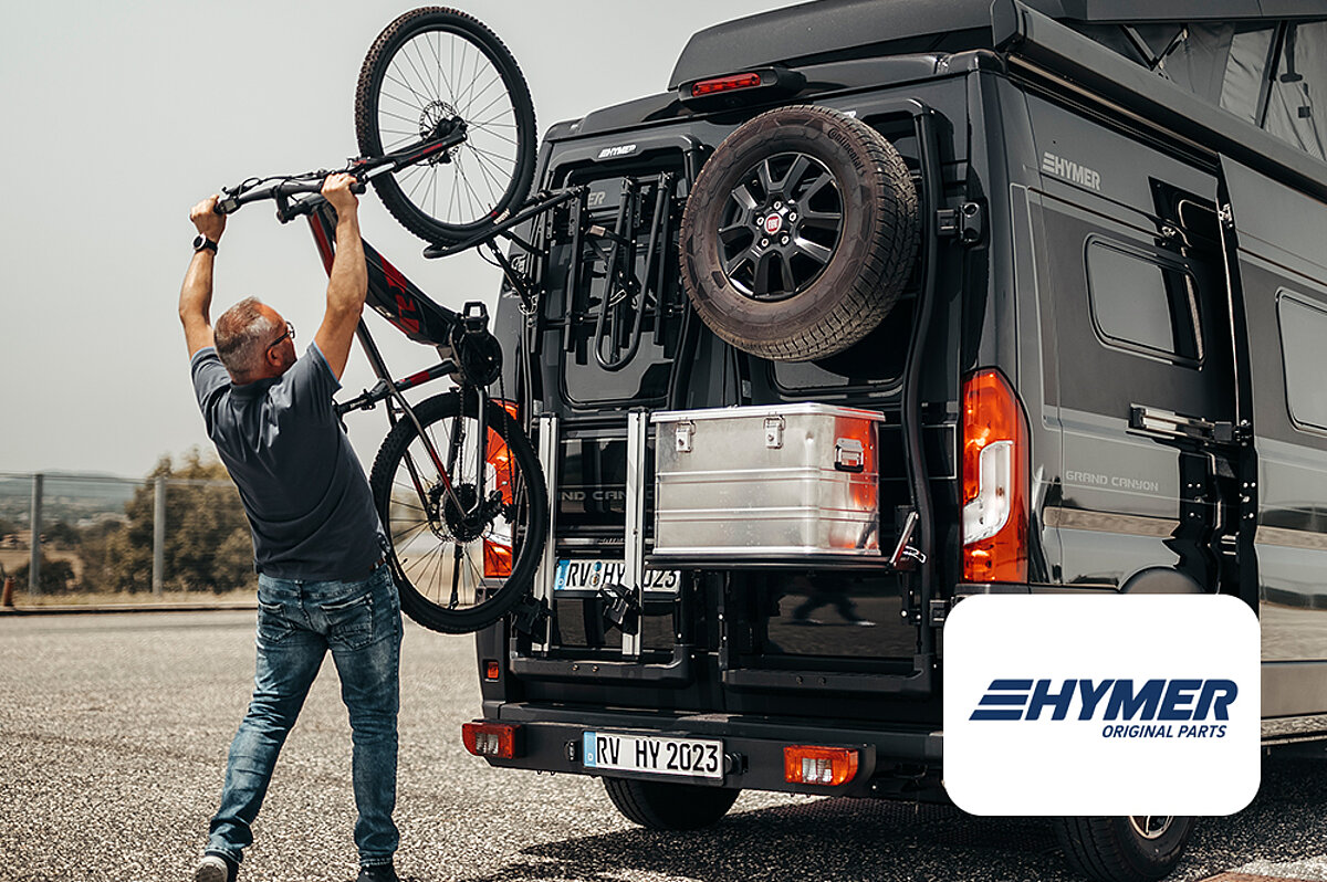 Im HYMER-Shop erhalten Sie Zubehör und Ersatzteile. Das Logo von HYMER.